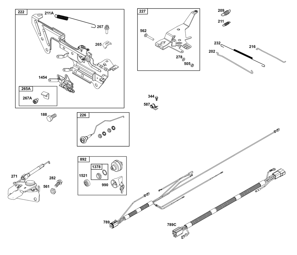 Controls Group Diagram and Parts List for 613477-4201-J1 400000 - 699999 Briggs and Stratton Engine
